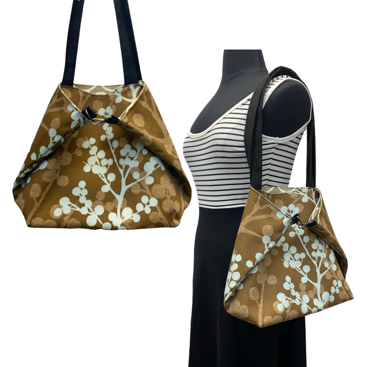 Simple Sack TOTE - Baby Blue & Brown Blossoms