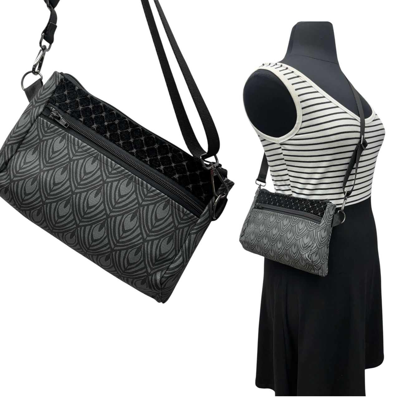 SALE Hip Bag Black Grey Art Deco