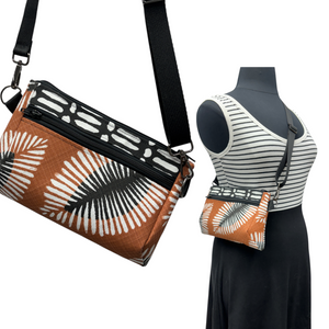SALE Hip Bag Terra-cotta Black White Fan Spray