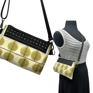 SALE Hip Bag Yellow Black Cream Leaf Line