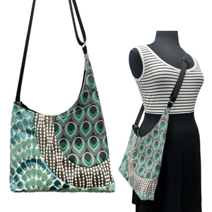 SALE Cross Body Tote Peacock Teal Grey