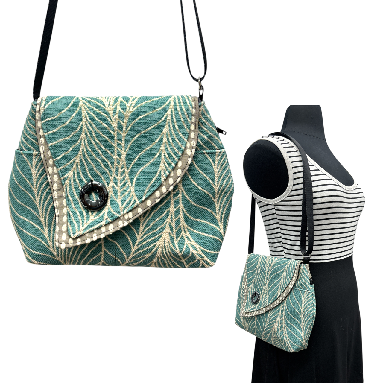 SALE Tiger Lily Bag SeaGlass Blue Grey Cream Palm Leaf