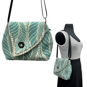 SALE Tiger Lily Bag SeaGlass Blue Grey Cream Palm Leaf