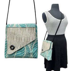 SALE Day Bag SeaGlass Blue Grey Cream Palm Leaf