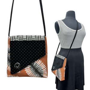 SALE Day Bag Terra-Cotta Black White Fan Spray