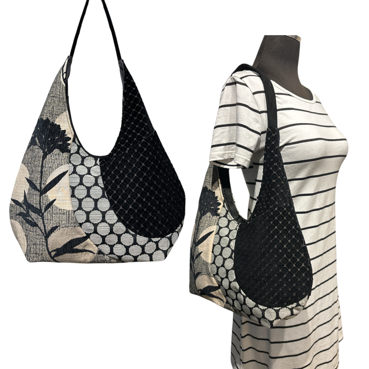 SALE Hobo Black Grey Cream Flower Moon