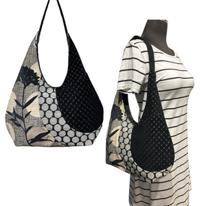 SALE Hobo Black Grey Cream Flower Moon