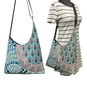 SALE Cross Body Tote Teal Grey Peacock