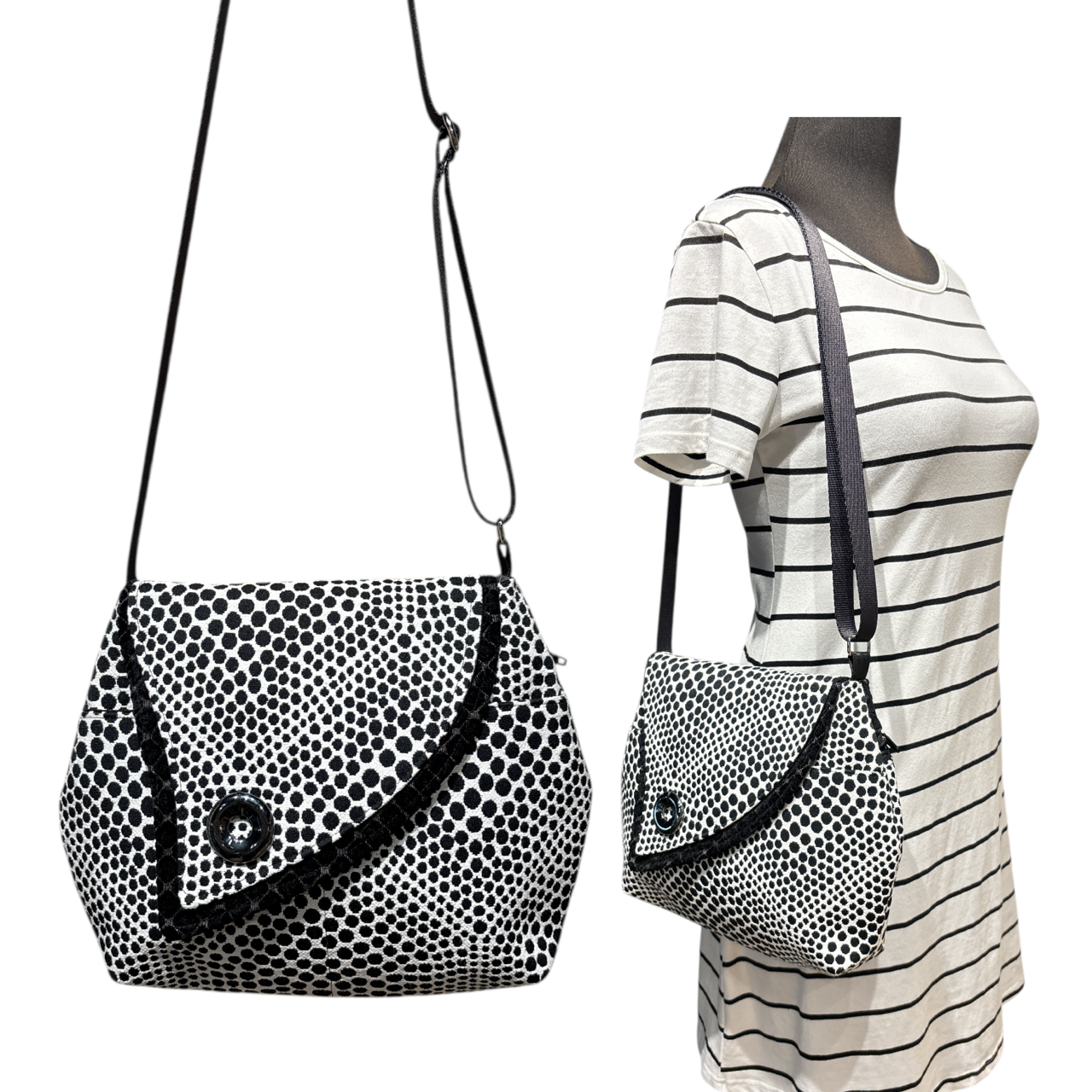 SALE Tiger Lily Bag Black White Dots