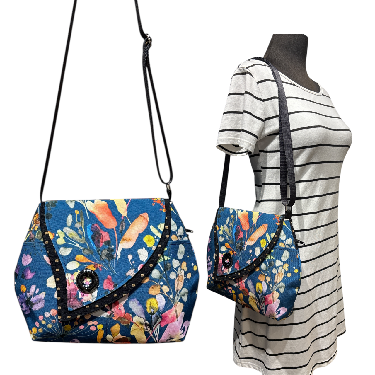 SALE Tiger Lily Bag Blue Black Multicolored Watercolor
