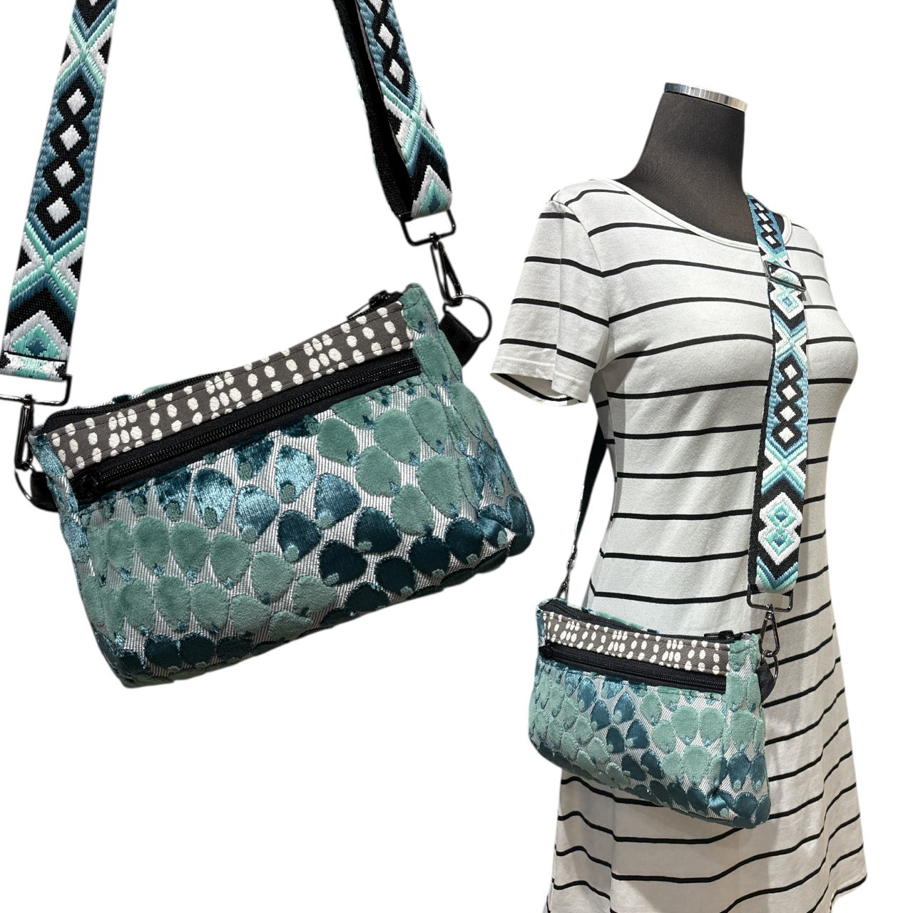 SALE 3-Way Bag *Upgraded 56" STRAP* Teal Peacock Grey