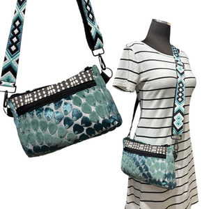 SALE 3-Way Bag *Upgraded 56" STRAP* Teal Peacock Grey