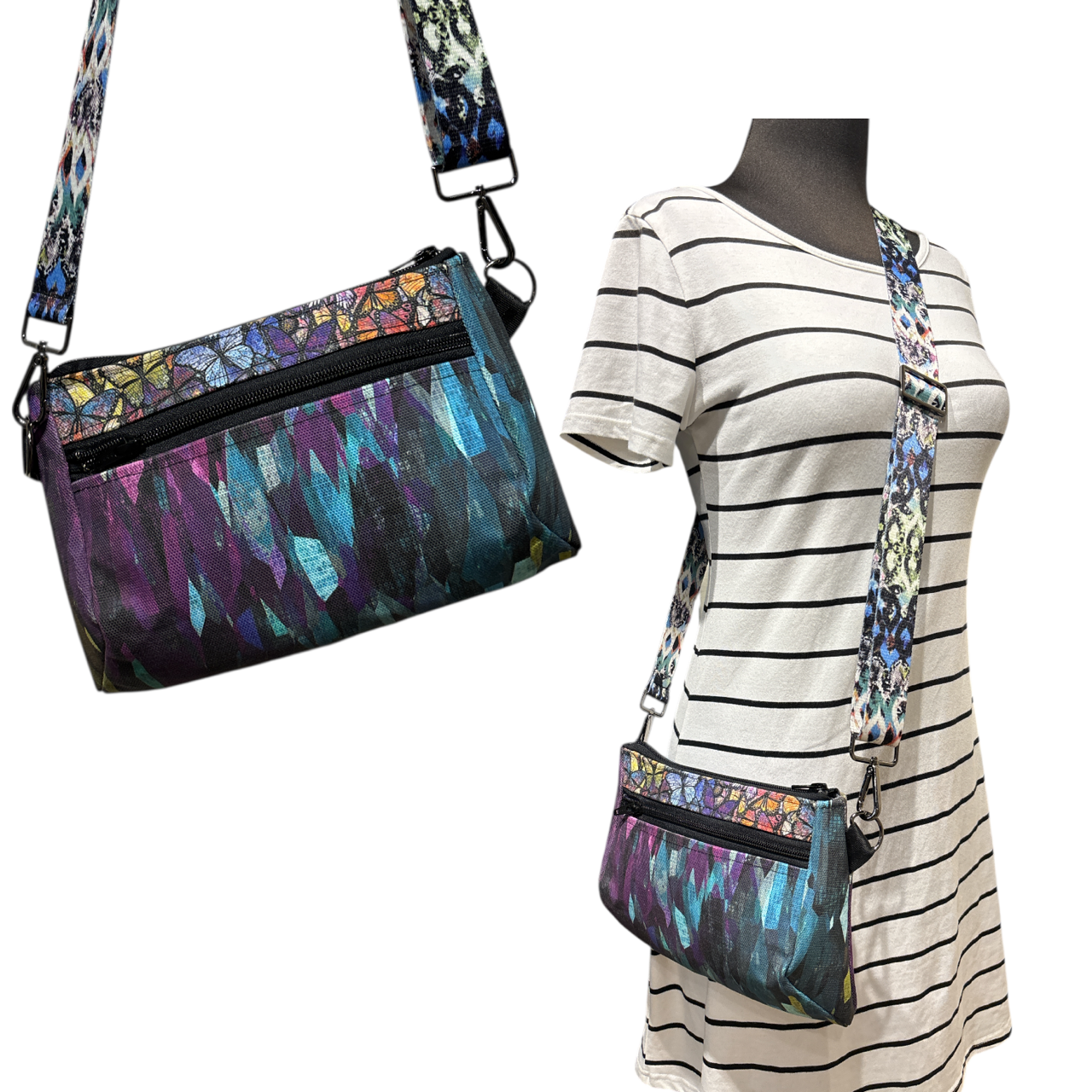 SALE 3-Way Bag *Upgraded 56" STRAP* Mosaic Butterfly