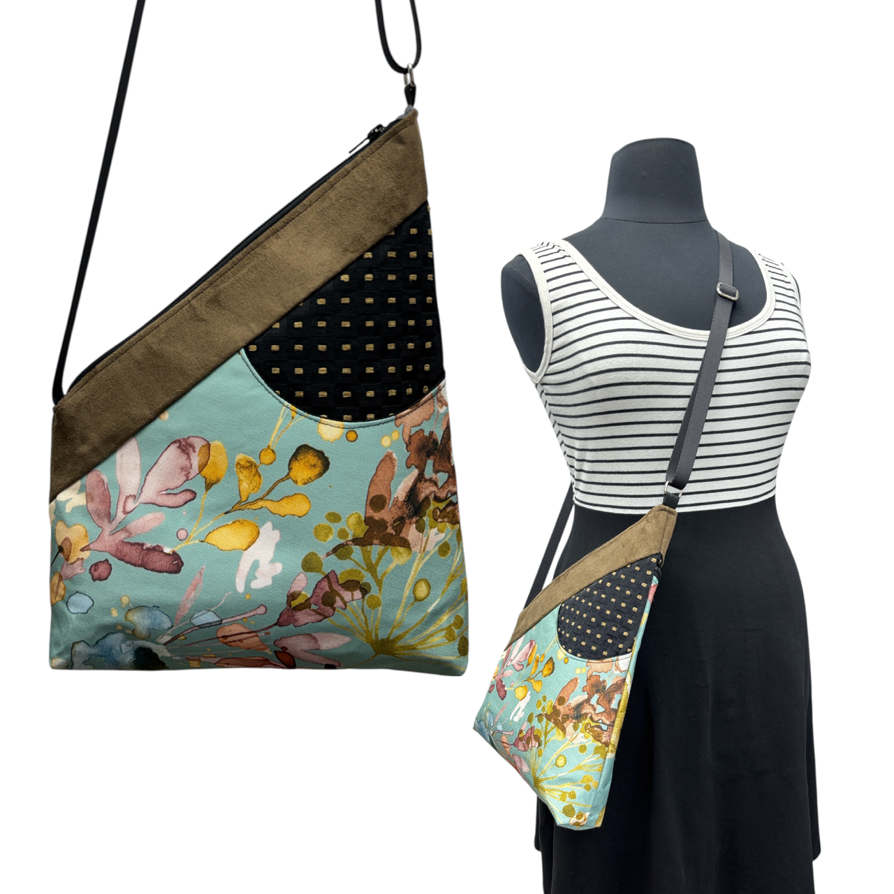 SALE Festival Bag Light Aqua Watercolor on Tan