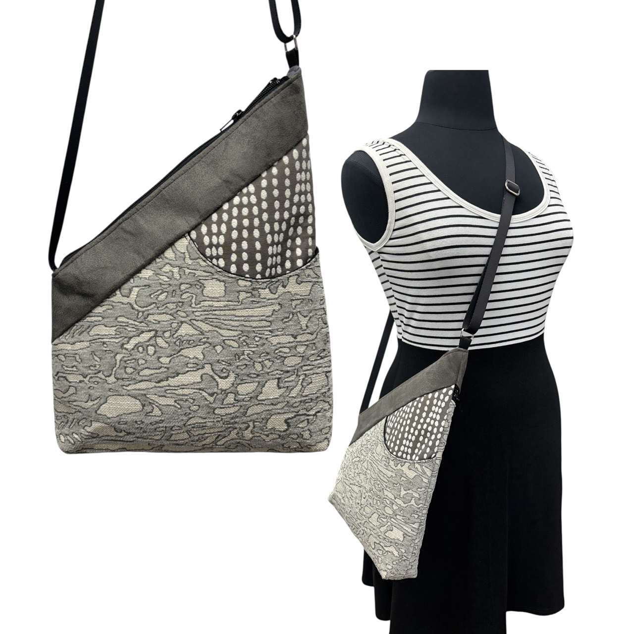 SALE Festival Bag Grey on Grey squiggles