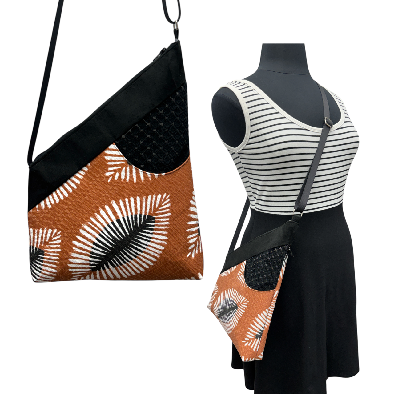 SALE Festival Bag Terracotta Black Palm Leaf