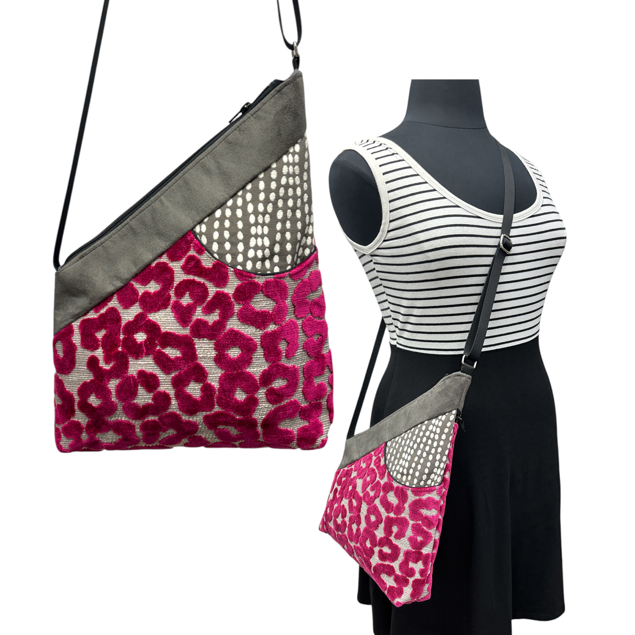 SALE Festival Bag Deep Pink Grey Cat Abstract