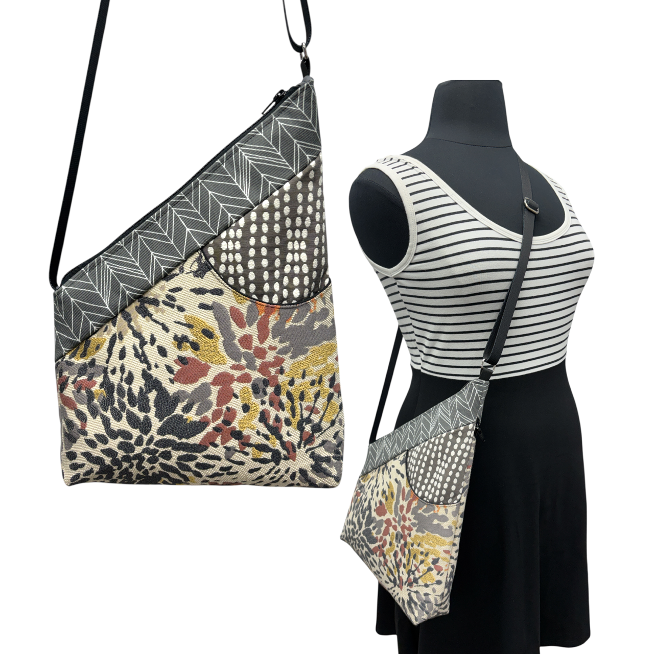 SALE Festival Bag Grey Orange Burst with Chevron