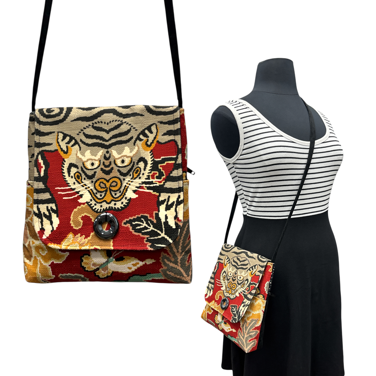 SALE Day Bag Multicolored Grey Tiger on Black