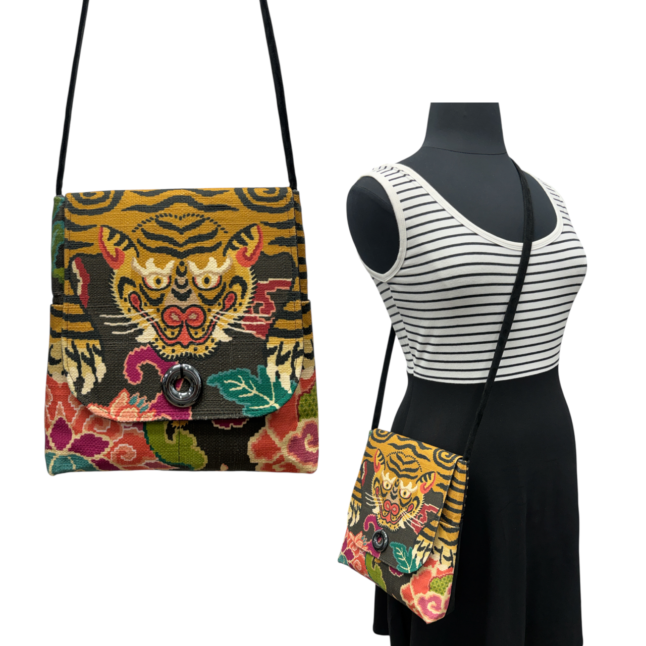 SALE Day Bag Multicolored Golden Tiger on Black