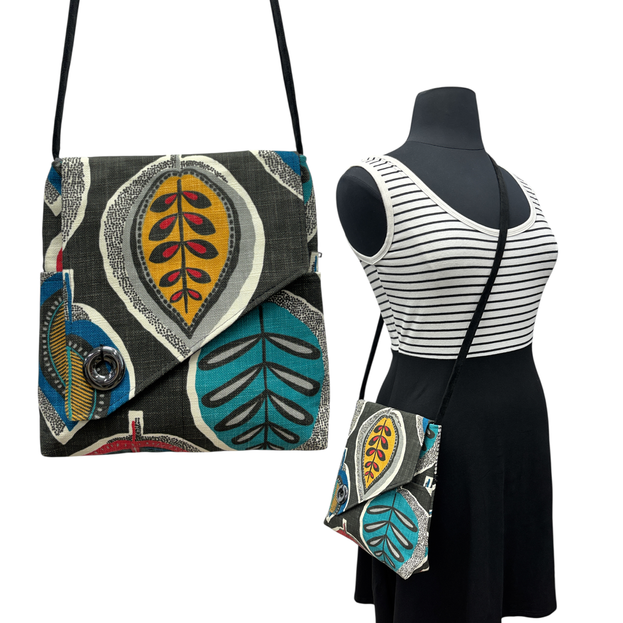 SALE Day Bag Boho Leaves Grey Multicolored