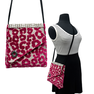 SALE Day Bag Deep Pink Grey Big Cat Abstract