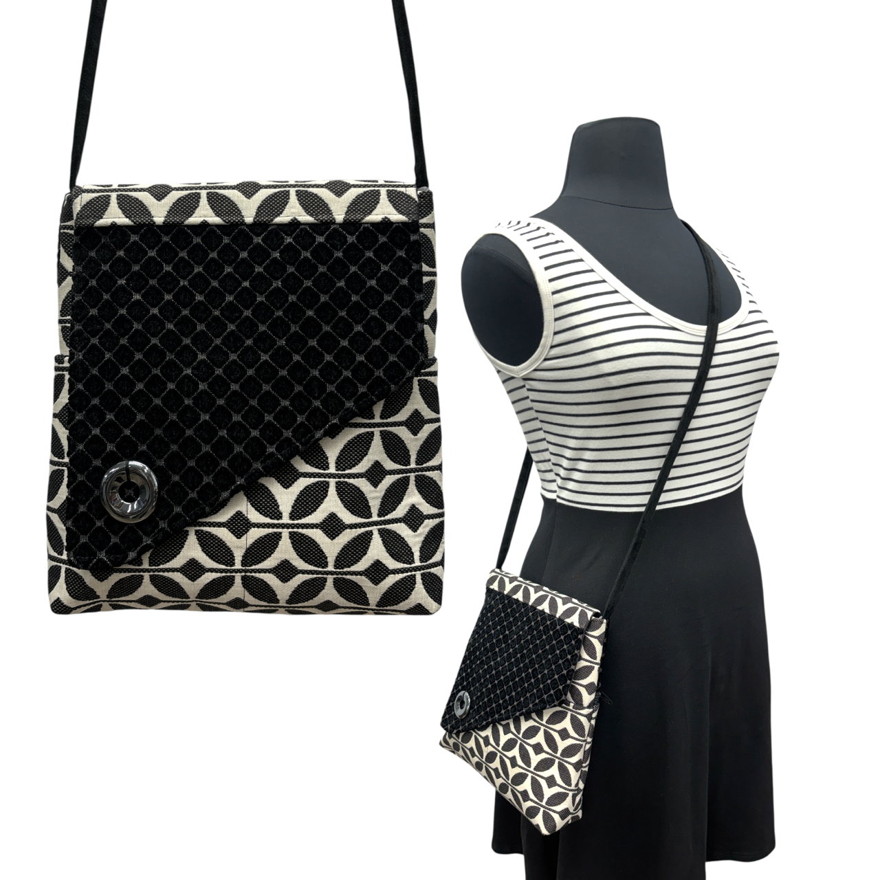 SALE Day Bag Cream Black Geometric