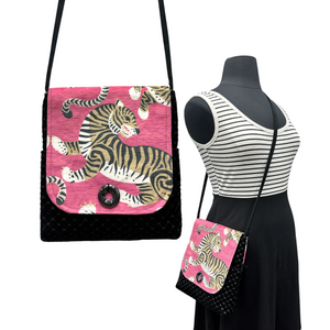 SALE Day Bag Dancing Pink Tiger on Black