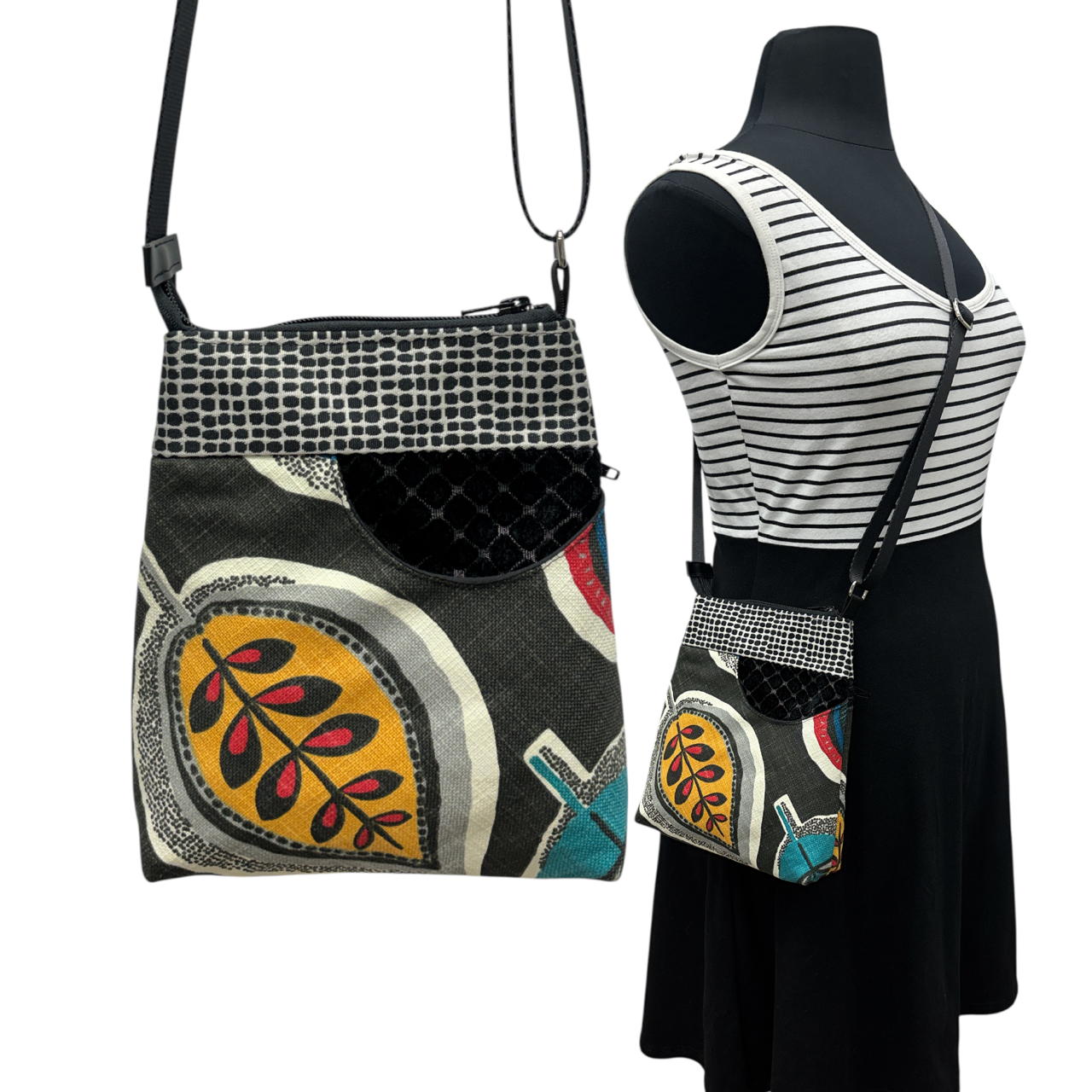 Sale MIILK Bag Multicolored on Black Boho Leaf