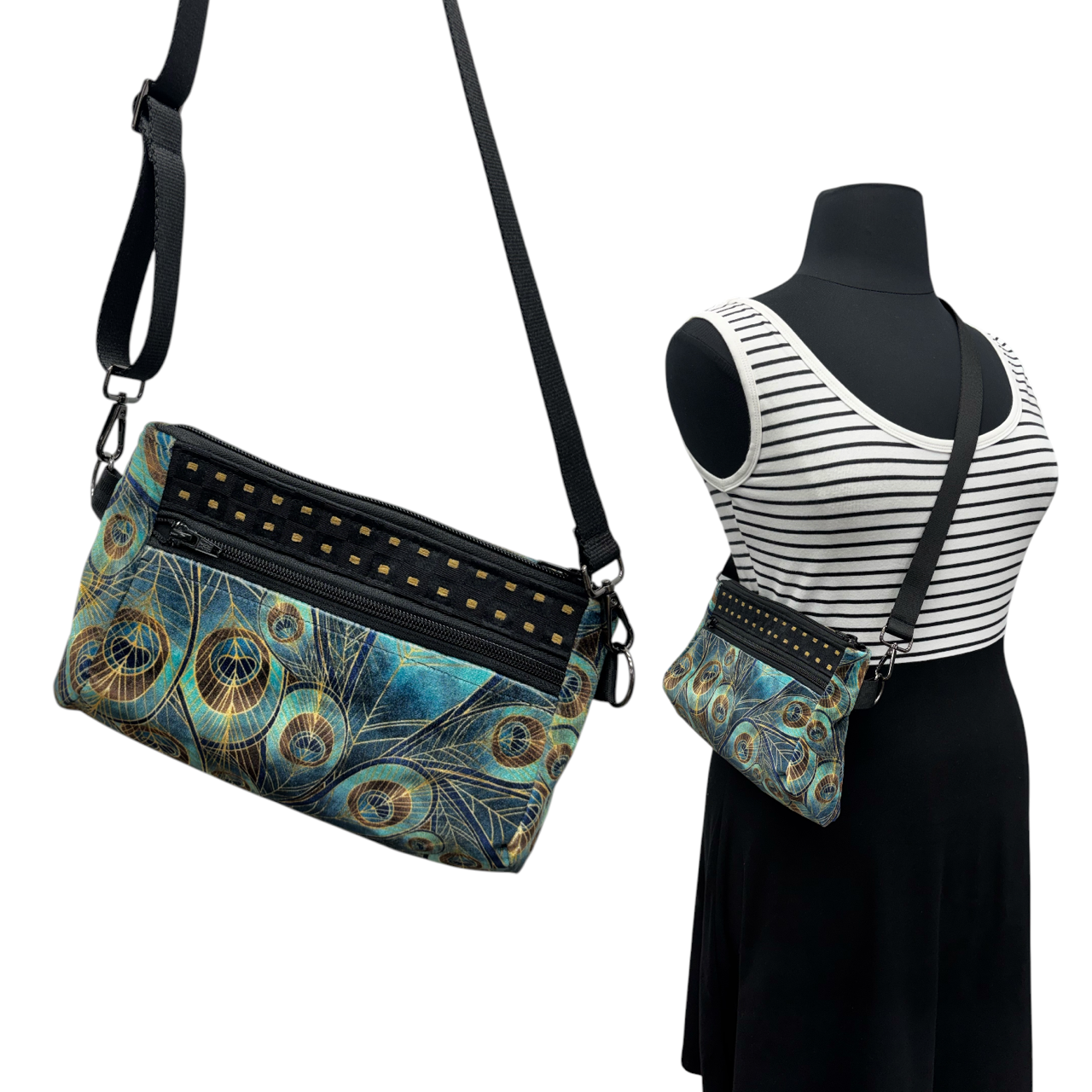 SALE 3-Way Bag Green Brown Peacock w Black