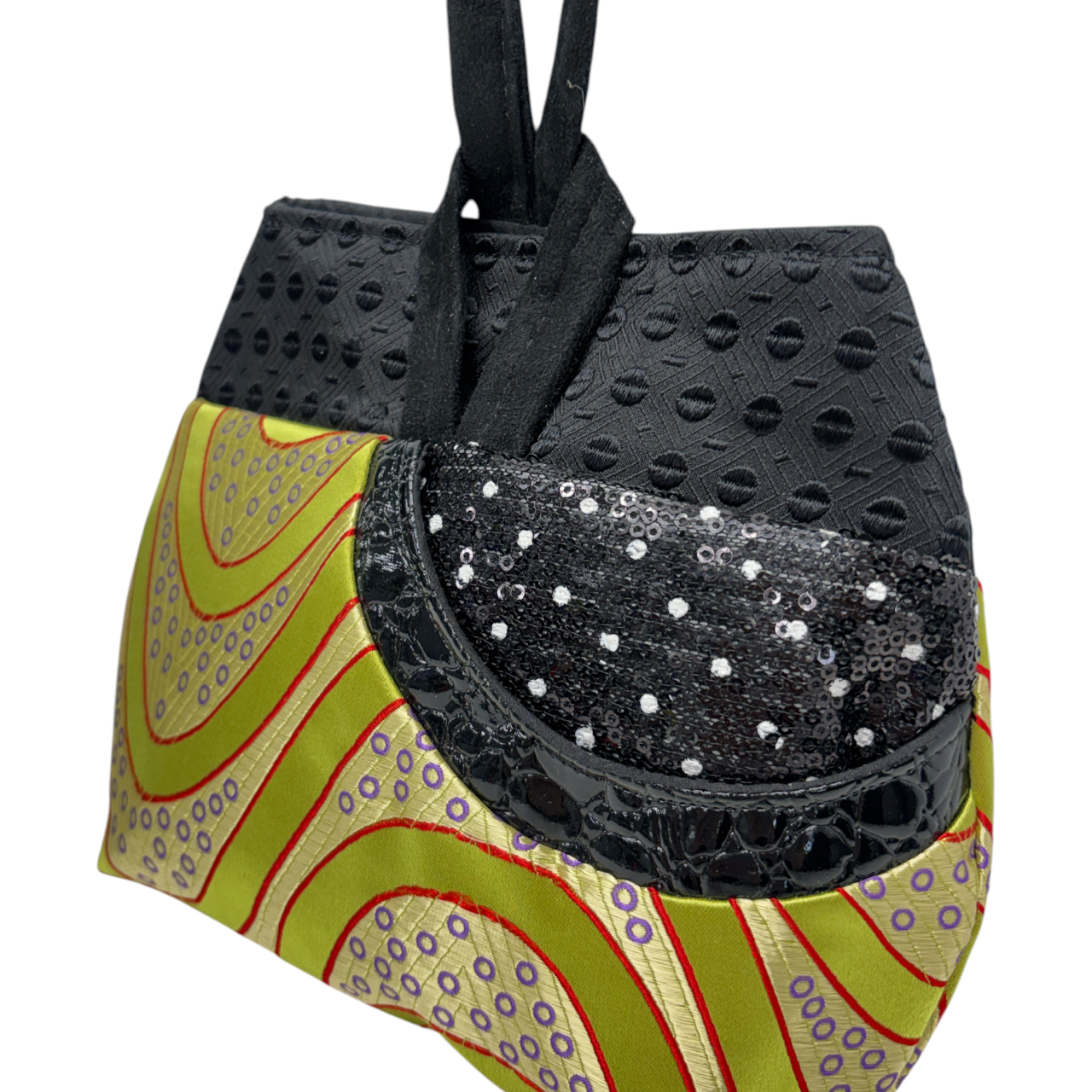 Sale Evening Wristlet Mardi Gras Green Black Silk Shine