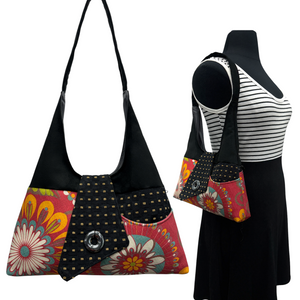 SALE Joyful Tote Folk Flower Warm Red Black