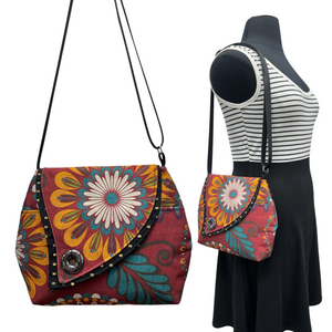 SALE Tiger Lily Bag Dark Red Black Folk Flower