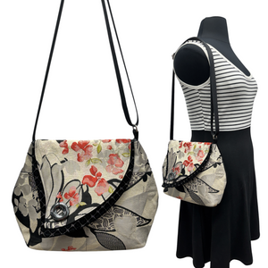SALE Tiger Lily Bag Black Silver Pink Cherry Blossoms