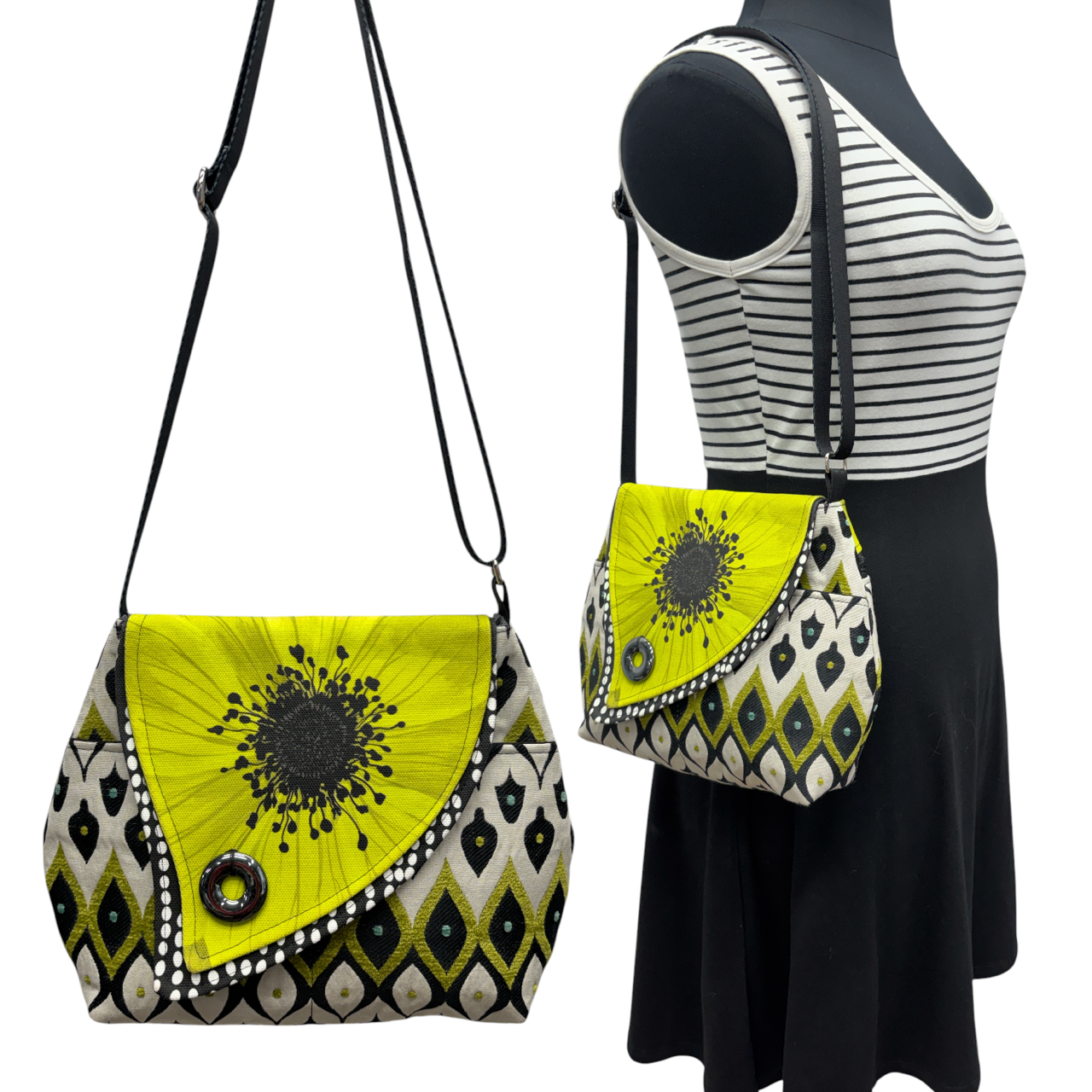 SALE Tiger Lily Bag Black Lime Green Big Flower