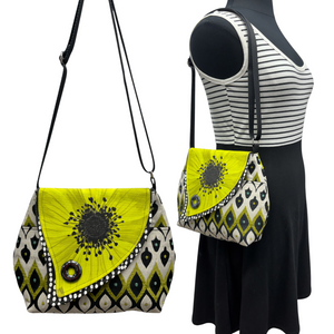 SALE Tiger Lily Bag Black Lime Green Big Flower