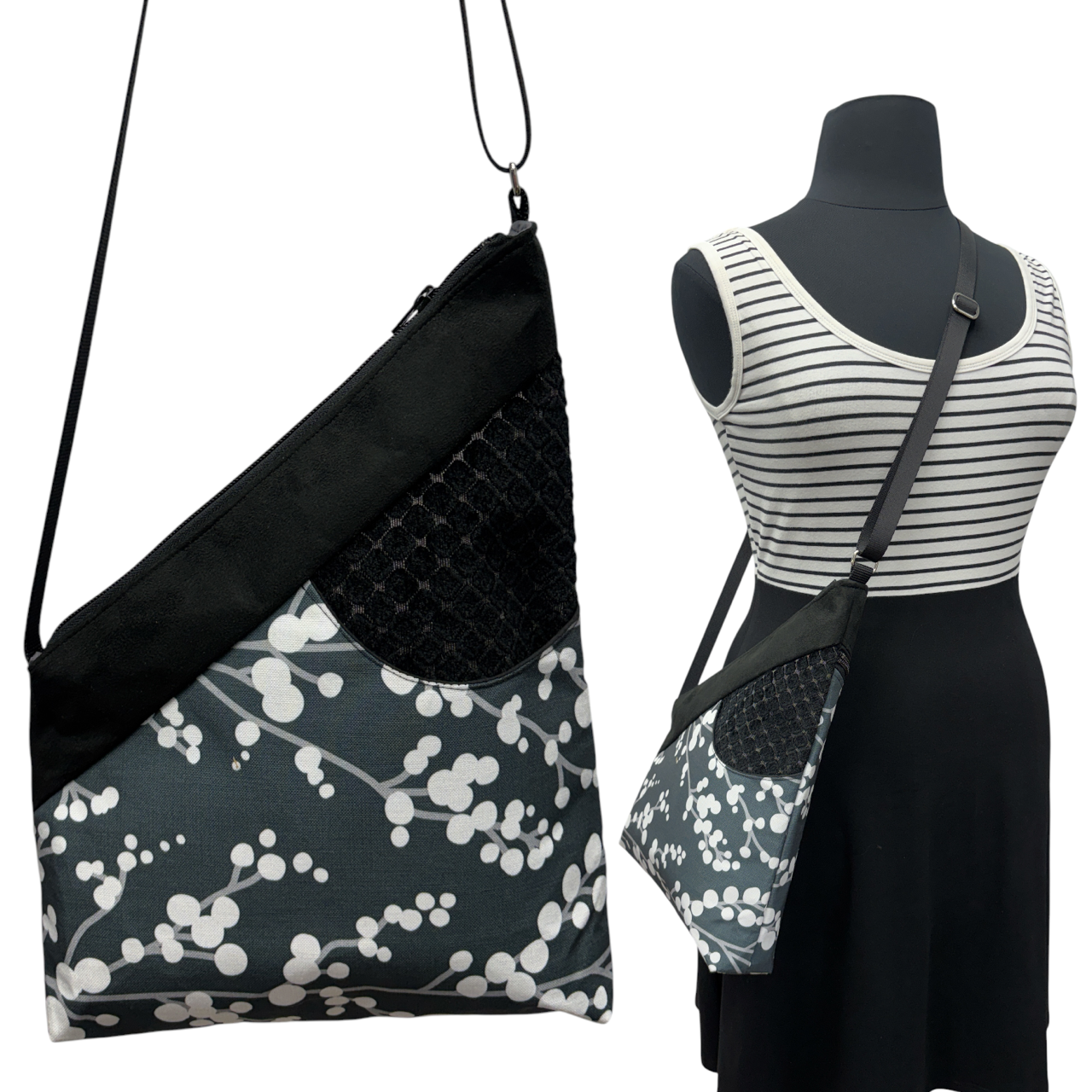 SALE Festival Bag Black Grey Tree Bubbles