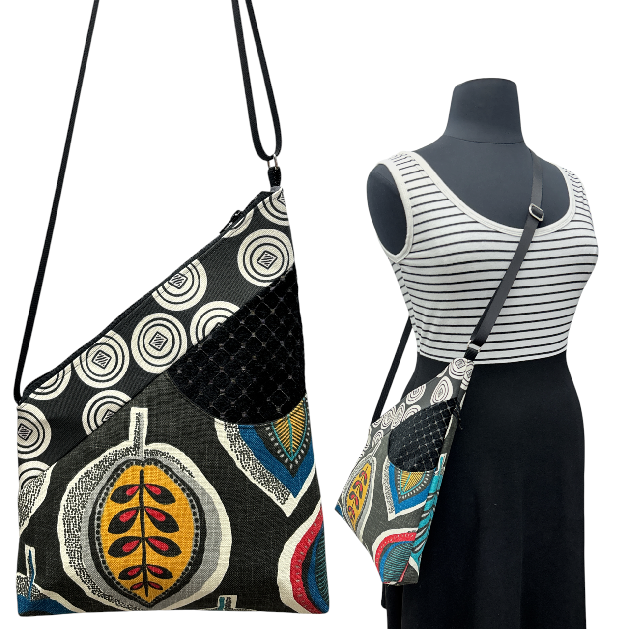 SALE Festival Bag Black Cream Orange Boho Summer Vibes