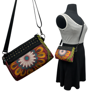 SALE 3-Way Bag Dark Red Multicolored Folk Flower