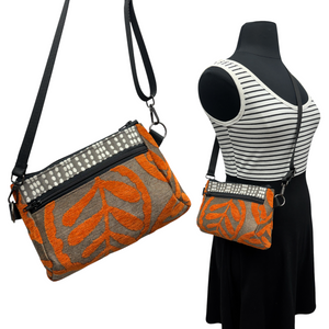 SALE 3-Way Bag Grey Orange Palm Leaf