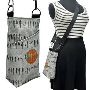 The BEST Water Bottle Bag + Cell Phone Pocket Orange Sun on Grey with Trees