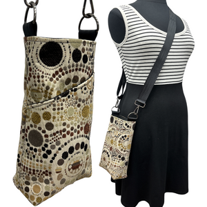 The BEST Water Bottle Bag + Cell Phone Pocket Tan Black Grey Desert Circles