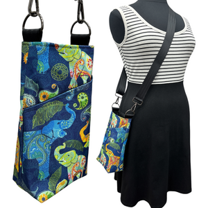 The BEST Water Bottle Bag + Cell Phone Pocket Blue Happy Elephants