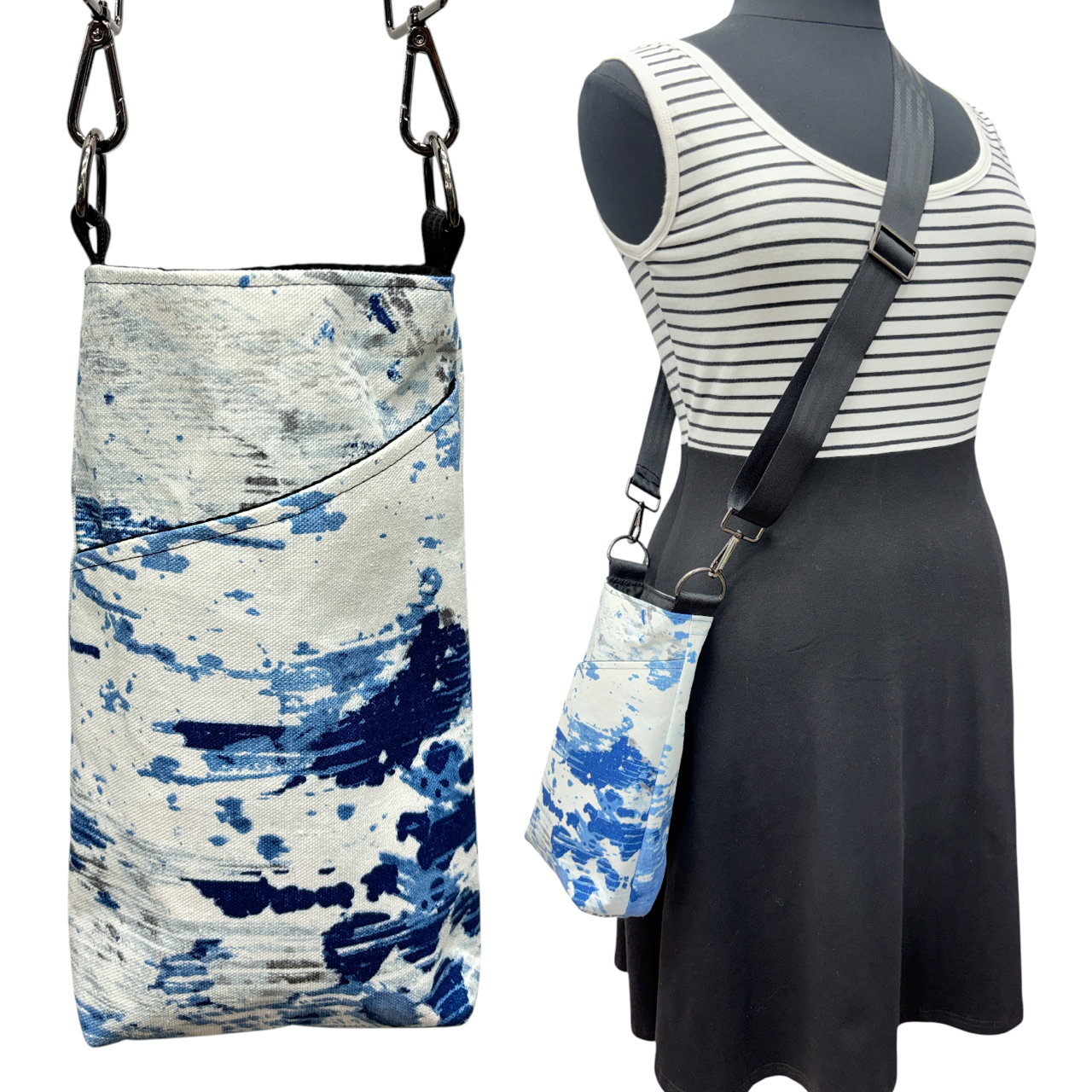 The BEST Water Bottle Bag + Cell Phone Pocket Summer Splash Blue Cream