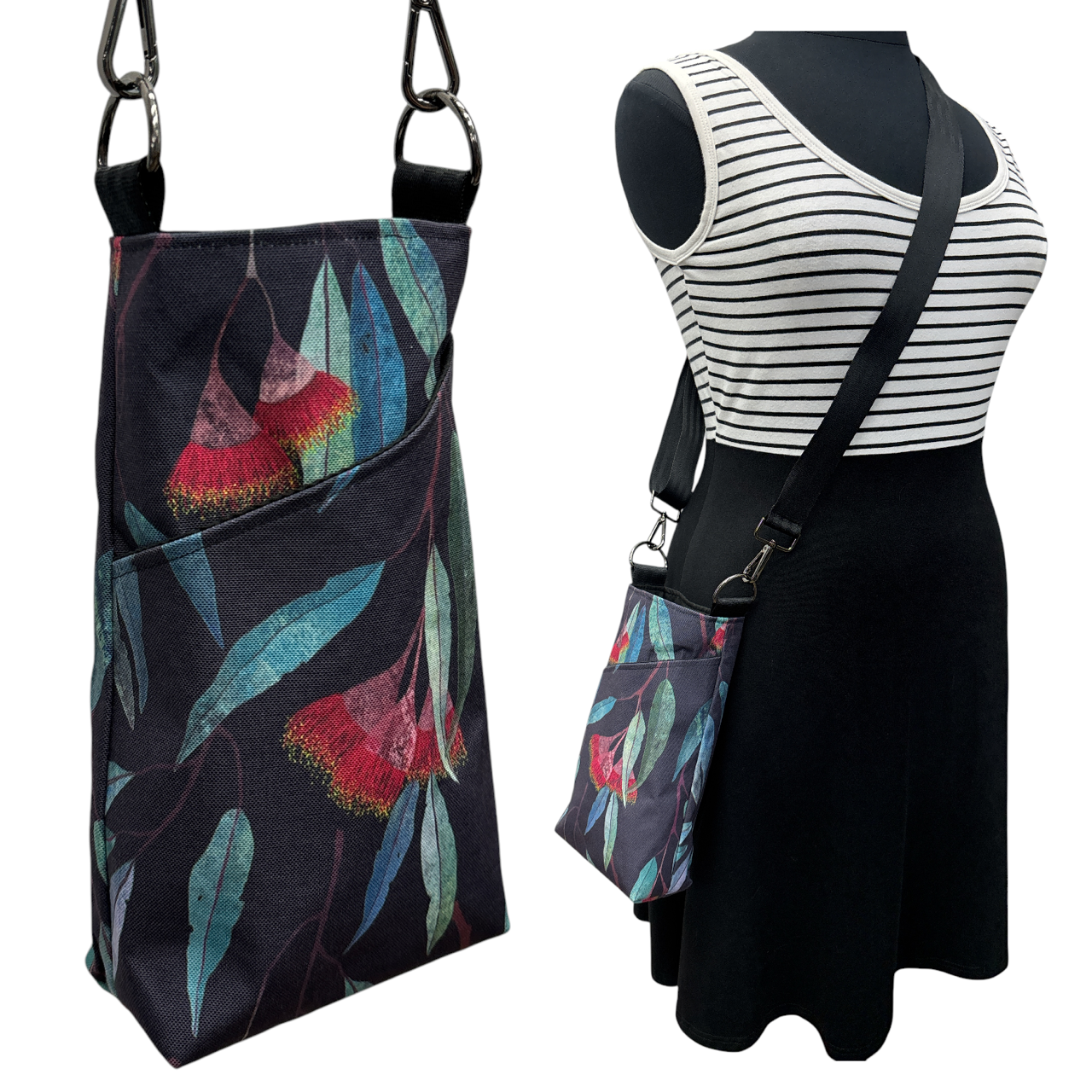 The BEST Water Bottle Bag + Cell Phone Pocket Deep Dark Blue Eucalyptus
