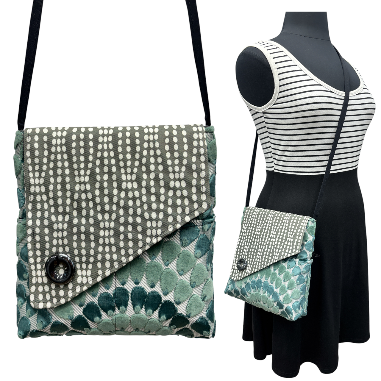 SALE Day Bag Grey Dots Teal Peacock
