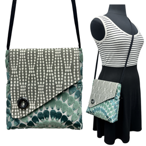 SALE Day Bag Grey Dots Teal Peacock