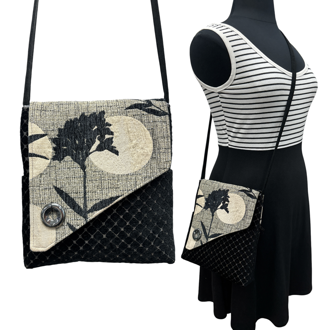 SALE Day Bag Black Flower Moon