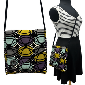 SALE Day Bag Cherry Blossom Black Mustard Purple Aqua Geometric