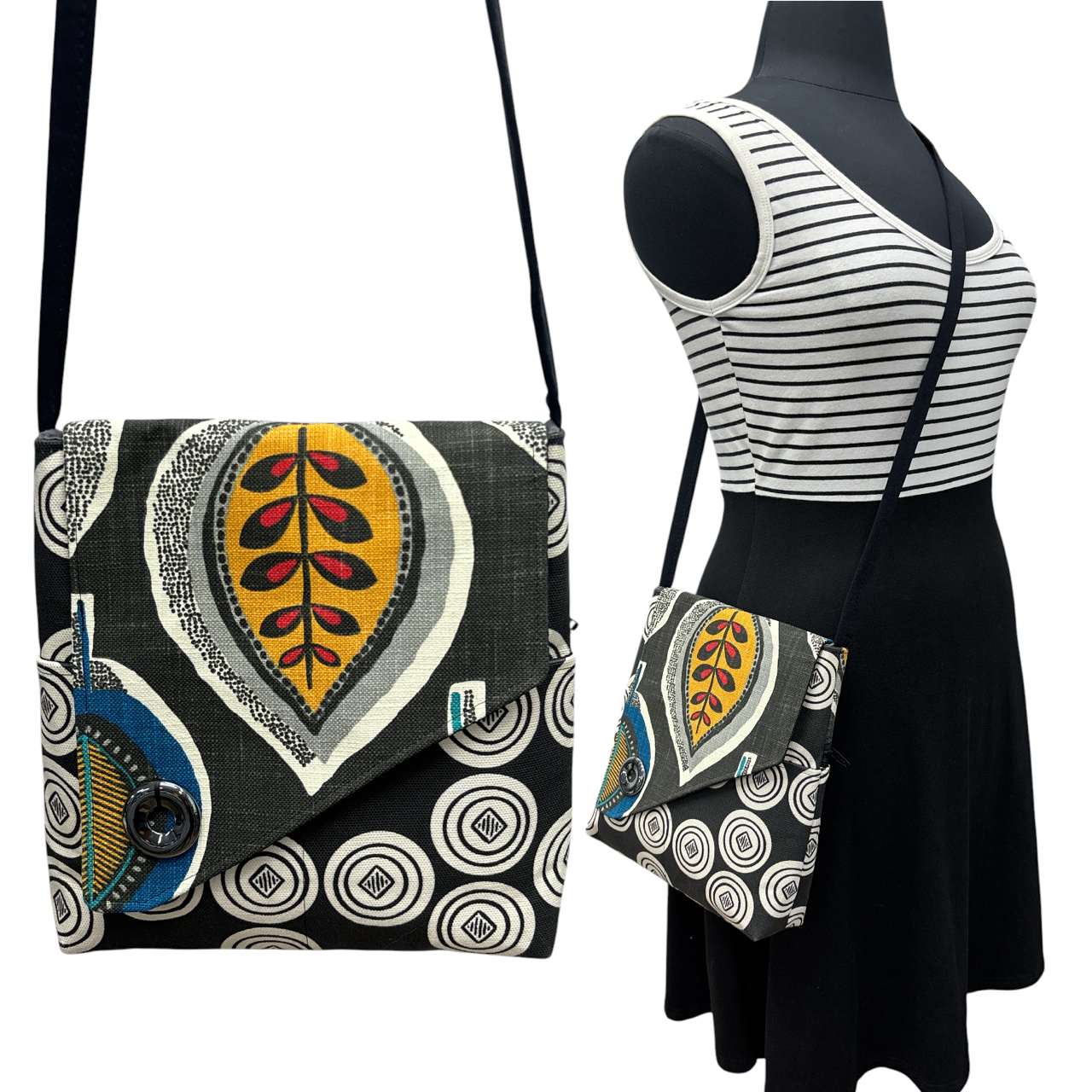 SALE Day Bag Cream Black Orange Boho Summer